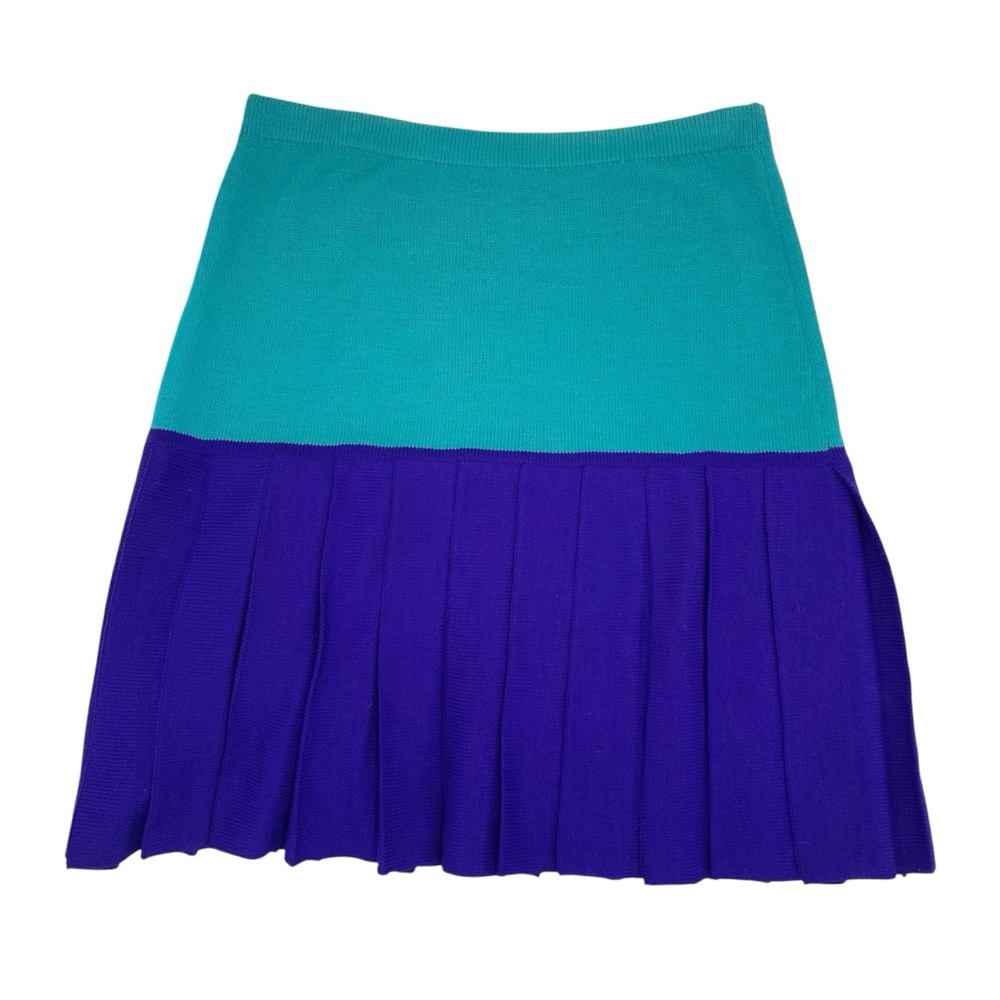 St. John Separates Santana Knit Pleated Skirt Size 10 Purple Green Color Block